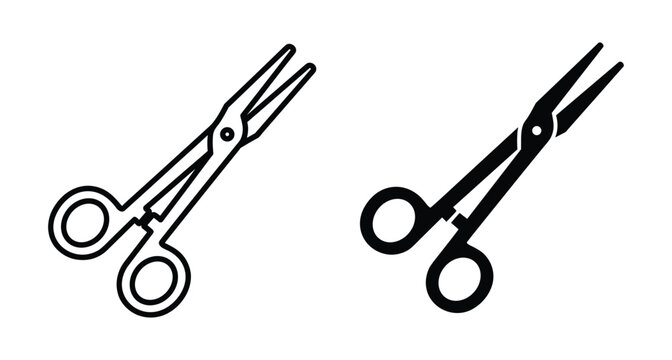 Surgical forceps hemostat medical clamp icon set for healthcare surgery hospital equipment first aid tools professional clinic laboratory instruments