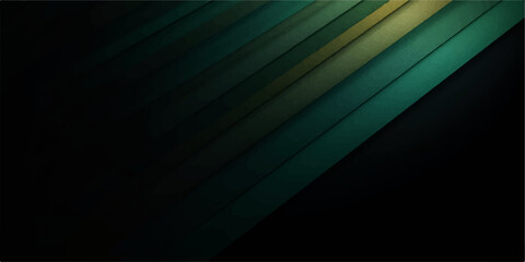 Obraz premium Abstract dark green and gold diagonal stripes background with elegant 3D layered geometric design for corporate tech banner