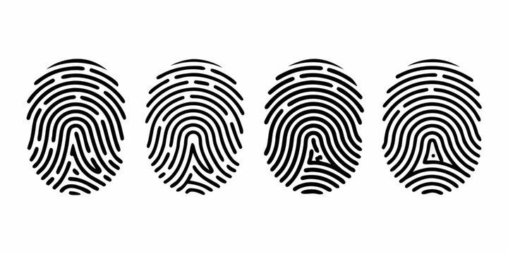 fingerprint set black silhouettes on white background