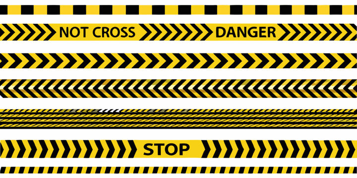 crime scene tape collection various warning patterns on white background