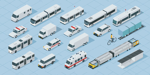 isometric transportation fleet detailed illustration of various vehicles © Anik