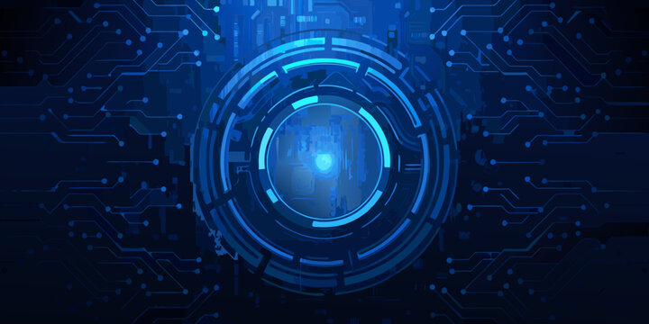 circular technology background with blue circuit pattern