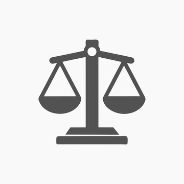 unbalanced justice scale icon gray minimalist legal symbol on white