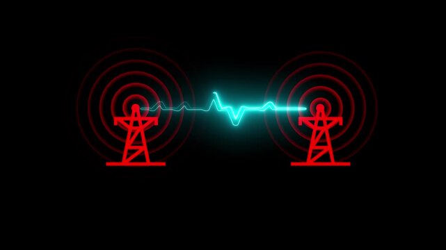 Global networking tower icon with radio wave, tower connective network and signal waves Motion graphic 4k animation video. background.
