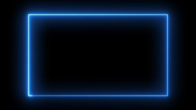 Neon glowing blue color square rectangle picture frame icon animation, border frame shape. neon box footage shape round seamless border retro movement, abstract glowing neon rectangle frame animation 