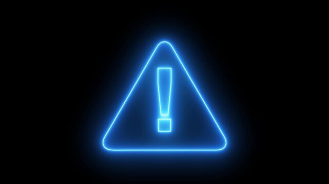 Glowing neon red colour warning icon animation on black background. Alert warning sign Exclamation symbol, danger signal icon, alert risk safety danger road warning sign symbol