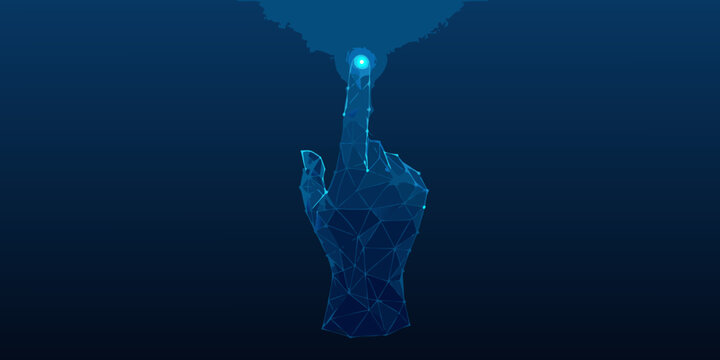 polygon hand touching glowing point futuristic digital illustration