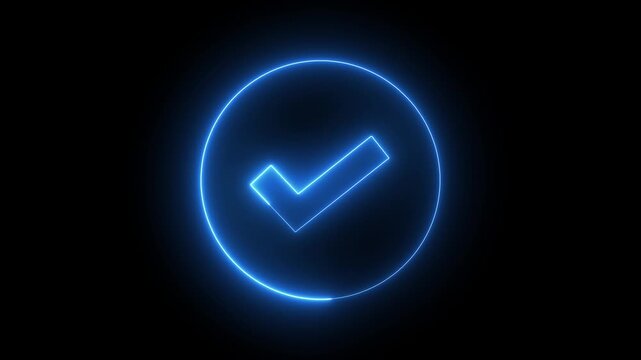 Glowing neon light Check mark icon and tick mark icon.4k video animation, correct sign and approval symbol animation checkmark for success. Verification, tick confirm correct accept select checkbox 