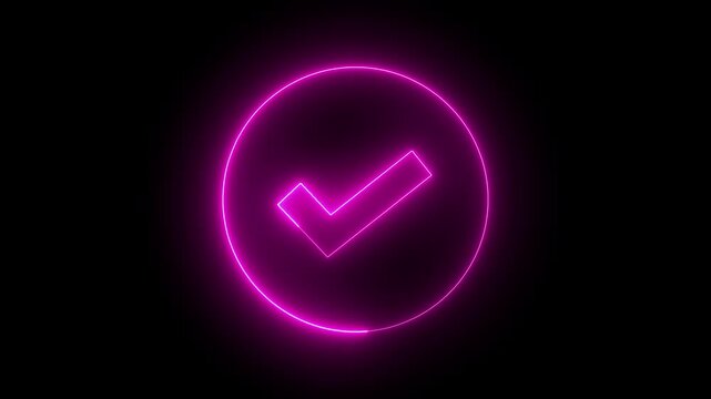 Glowing neon light Check mark icon and tick mark icon.4k video animation, correct sign and approval symbol animation checkmark for success. Verification, tick confirm correct accept select checkbox 