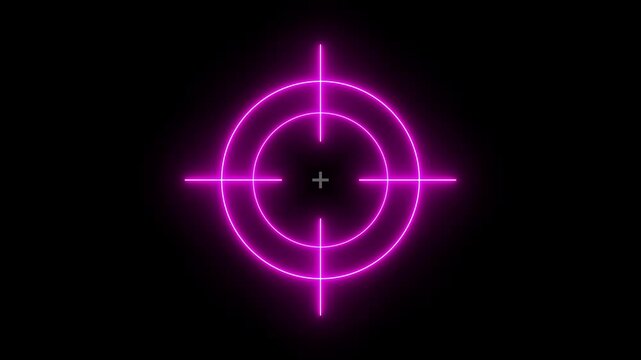 Glowing neon line target icon animation. Military training, Military target icon animation on black background. Crosshair, gun aim, sniper target concept. HUD Radar screen icon 