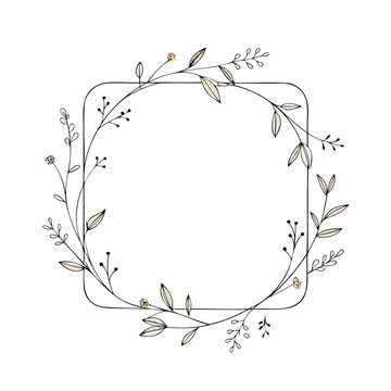 Hand drawn laurel wreath circle with green leaves