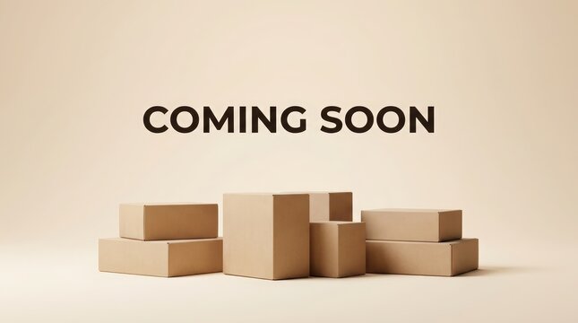 Coming soon announcement with cardboard boxes for e - commerce launch