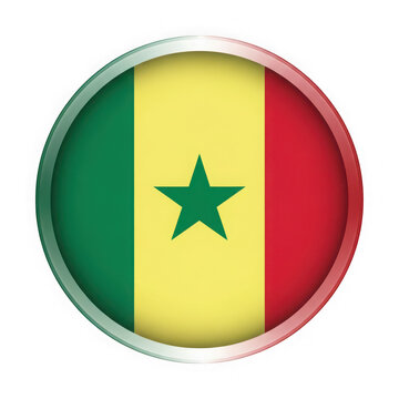 Round button icon featuring the national flag of senegal isolated on transparent background