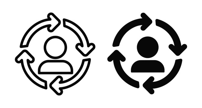User cycle icon set showing human resource management process workflow rotation arrows for business development employee retention and customer lifecycle