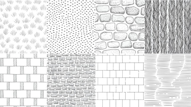 Architectural hatch seamless patterns vector set of hand drawn textures and paving.