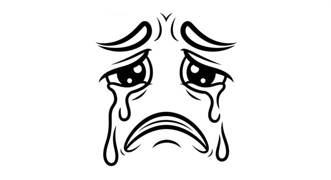 Sad face with tears crying cartoon illustration.