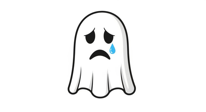 Sad Ghost Crying Tears Cartoon Illustration.