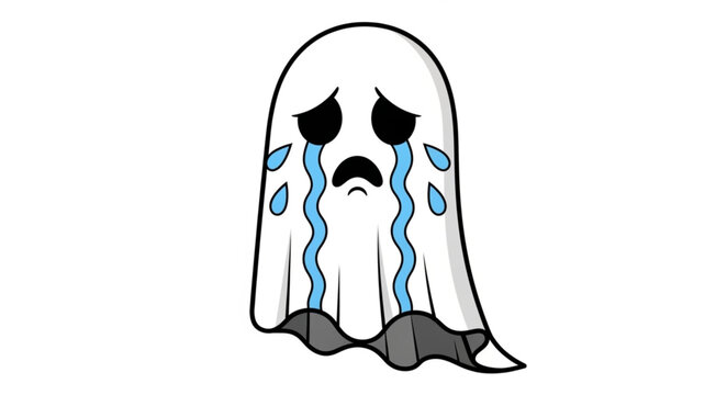 Sad Ghost Crying Tears Cartoon Illustration.