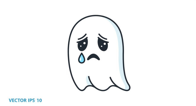 Sad ghost crying with tears cartoon illustration.