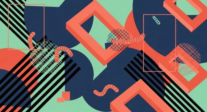 Abstract Geometric Shapes Composition with Dynamic Lines and Forms.