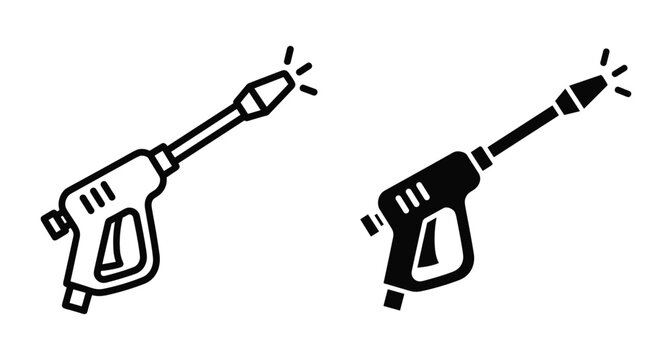 Pressure washer gun icon set with spray nozzle for car wash industrial cleaning equipment power washing tool maintenance service symbol