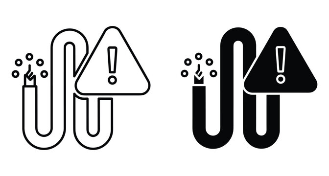 Damaged electrical cable icon set with sparking wire and warning triangle symbol for safety hazard identification and maintenance repair alert