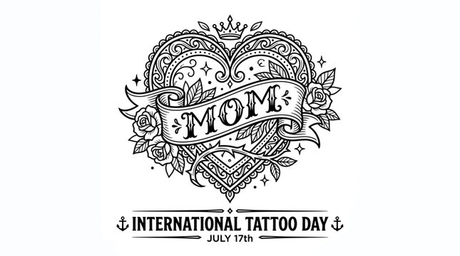 Old School Tattoo Style Heart Design with Mom Banner.