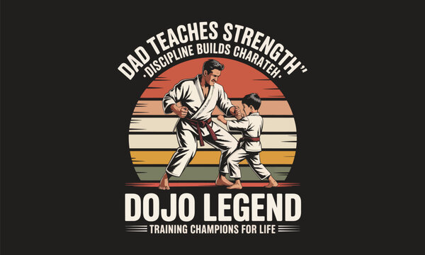 Vintage martial arts badge with fighter silhouette and motivational text on dark background