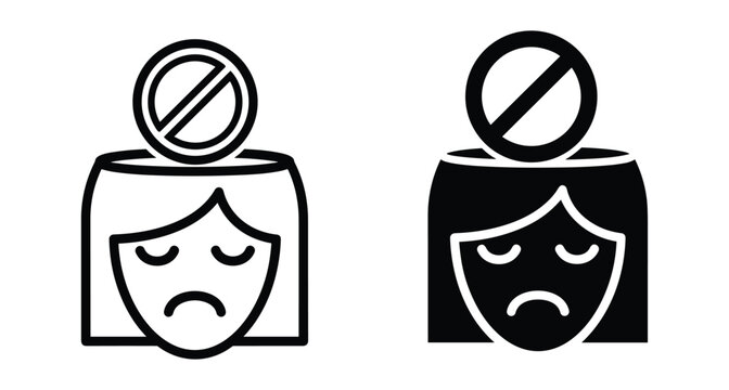 Woman head icon with prohibition sign representing mental block depression sadness negative thoughts brain fog and inability to think clearly