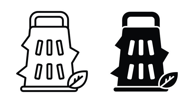 Cheese grater icon set with leaf symbol for organic food preparation kitchen utensil vector illustration for cooking and healthy eating