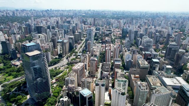 SAO PAULO, BRAZIL - MAY 2026: Aerial view of the Marginal Pinheiros highway