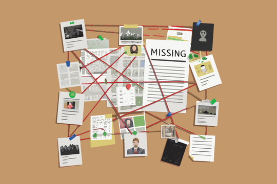 detective investigation board with photos and red string connections