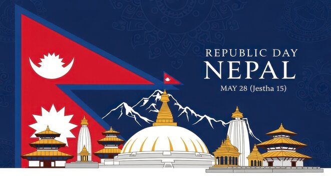 Republic day nepal illustration with national flag and boudhanath stupa