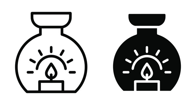 Aroma lamp oil burner icon set for aromatherapy spa wellness relaxation essential oil diffuser candle holder ceramic burner vector illustration