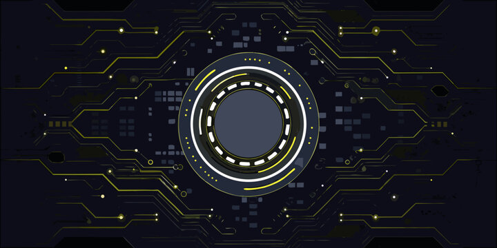 futuristic circuit board with central circular interface