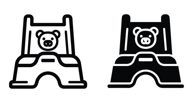 Baby potty chair icon set featuring cute bear face design for toddler toilet training hygiene and bathroom nursery equipment illustration
