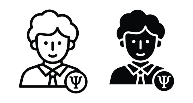 Psychologist psychiatrist icon set with psi symbol representing mental health professional therapy counseling services for medical and clinical web design