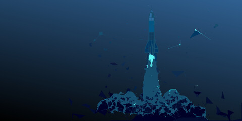 space rocket launch dynamic aerospace visualization in blue tones © Sourav