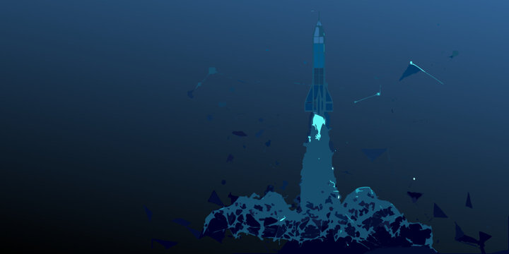 space rocket launch dynamic aerospace visualization in blue tones