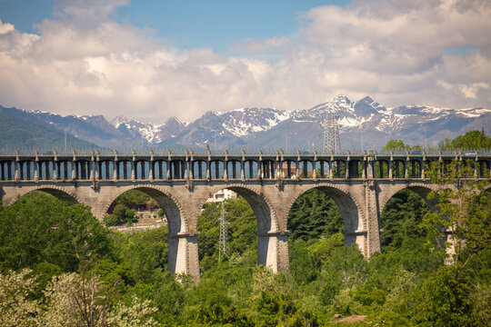 The main bridge and famous Soleri Viaduct, which connects Cuneo, over the Stura di Demonte stream, and connects the city with the plateau to the north.