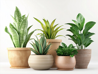 Fototapeta premium Collection of potted houseplants on a white background