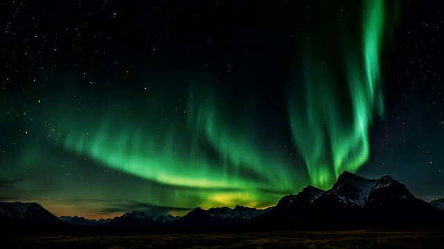 The bright green aurora lights seemed to swirl and dance majestically, creating a vertical curtain of light that contrasted with the darkness of the sky.