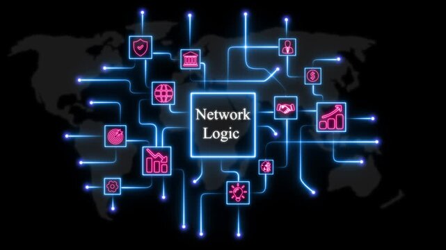 Global network logic digital connection concept with animated business and data flow technology background