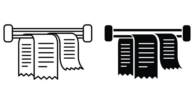 Restaurant kitchen order rail icon set showing paper receipts hanging on a metal tab grabber for chef billing and service
