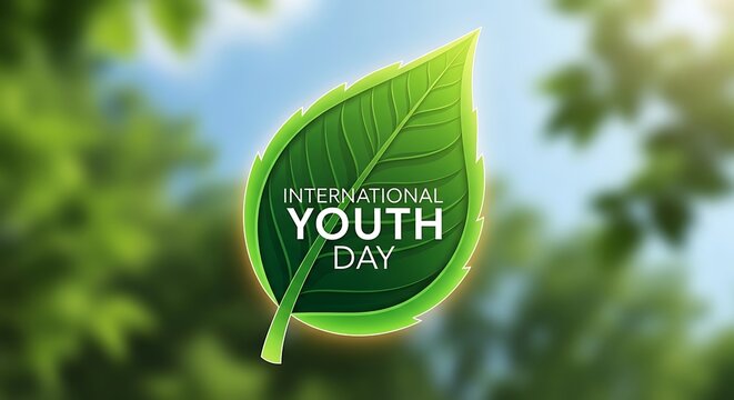 International youth day nature theme with leaf design on blurred green forest environment back.