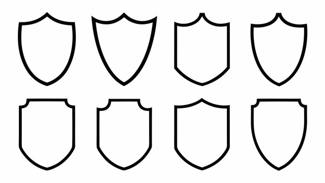 collection of seven shield shaped outlines on white background