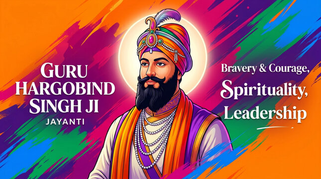 Guru Hargobind Singh Ji Jayanti Illustration with Vibrant Spiritual Leadership and Sikh Heritage Theme