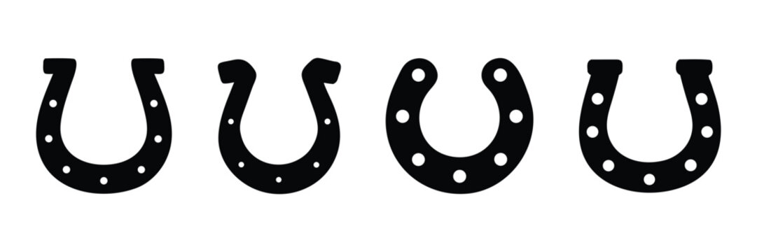 Horseshoe icon set. Luck symbol. Horse shoe silhouette vector