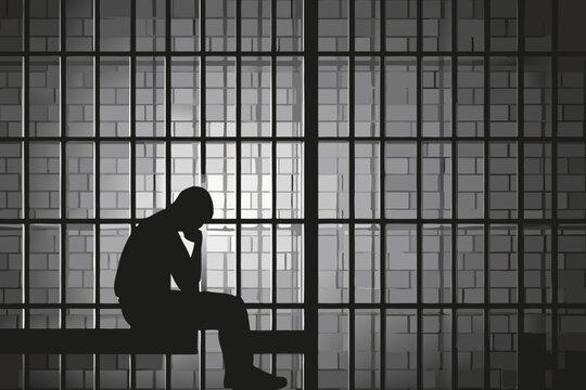prison cell silhouette with a seated person in despair