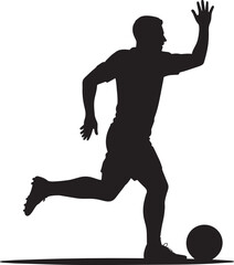 Obraz premium Professional soccer player silhouette vector illustration, male athlete dribbling a football ball, dynamic running sports graphic in solid style